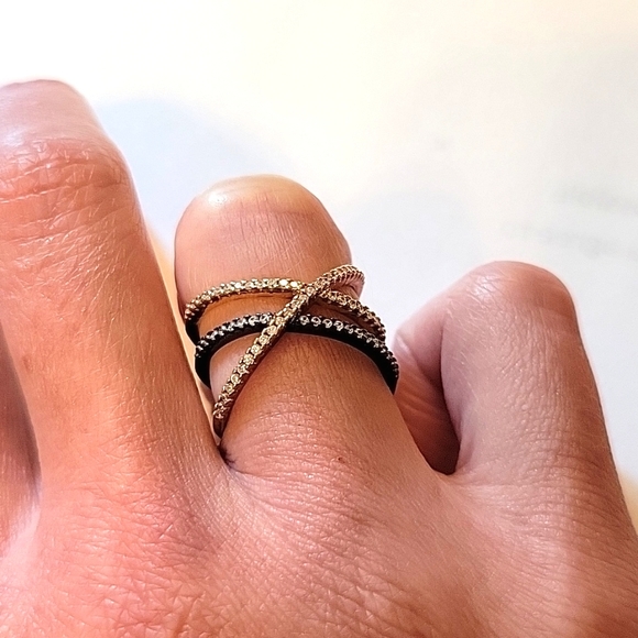 CZ pave tri-tone X ring - Picture 4 of 5